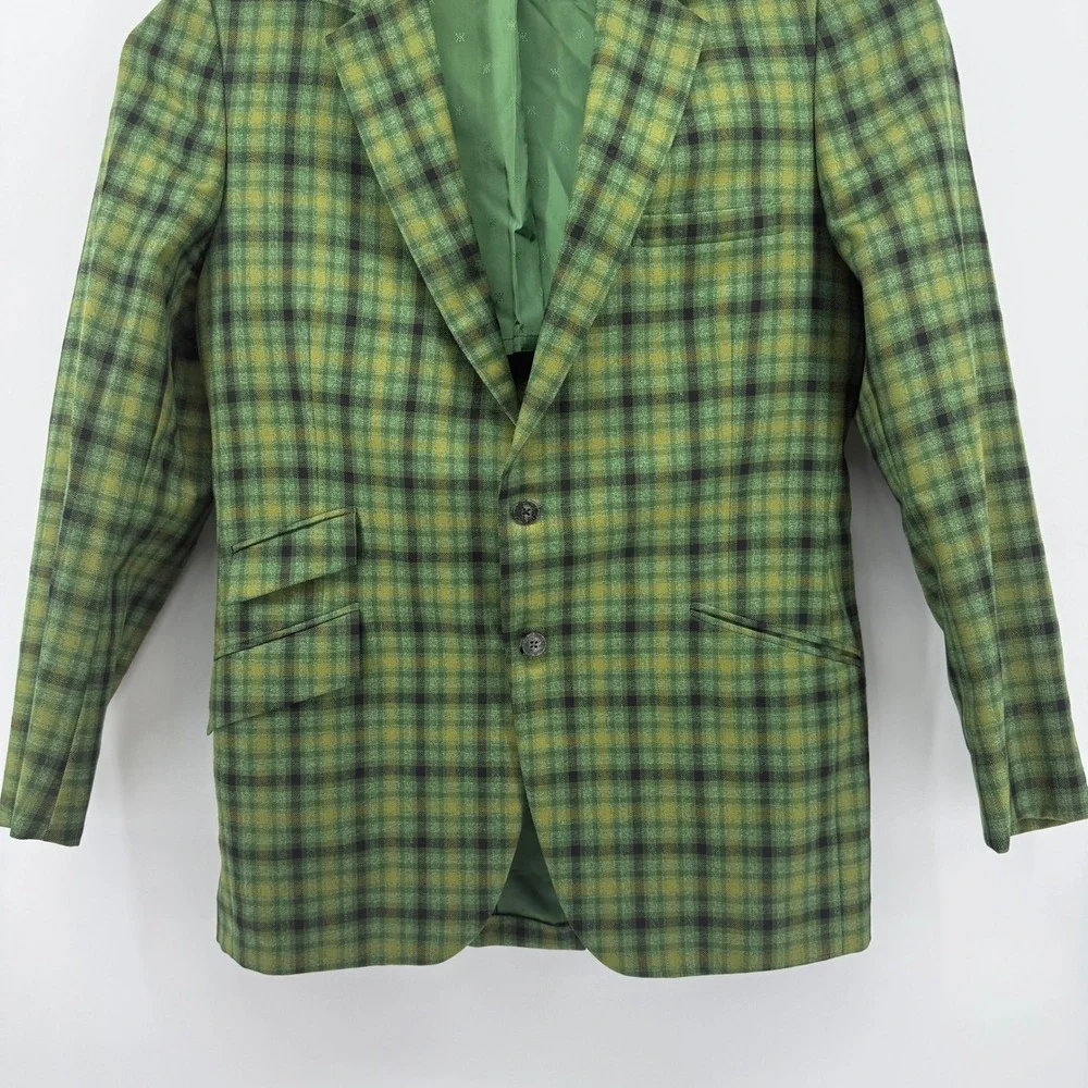 Kuppenheimer Plaid Blazer Mens Sz 40 Green Vtg Tartan Sport Coat Ticket Pocket